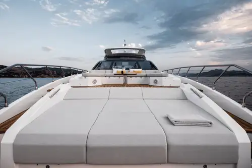 Flybridge forward seating and lounging area - image courtesy of Azimut and the Grande 27M model. ASR photography coming soon